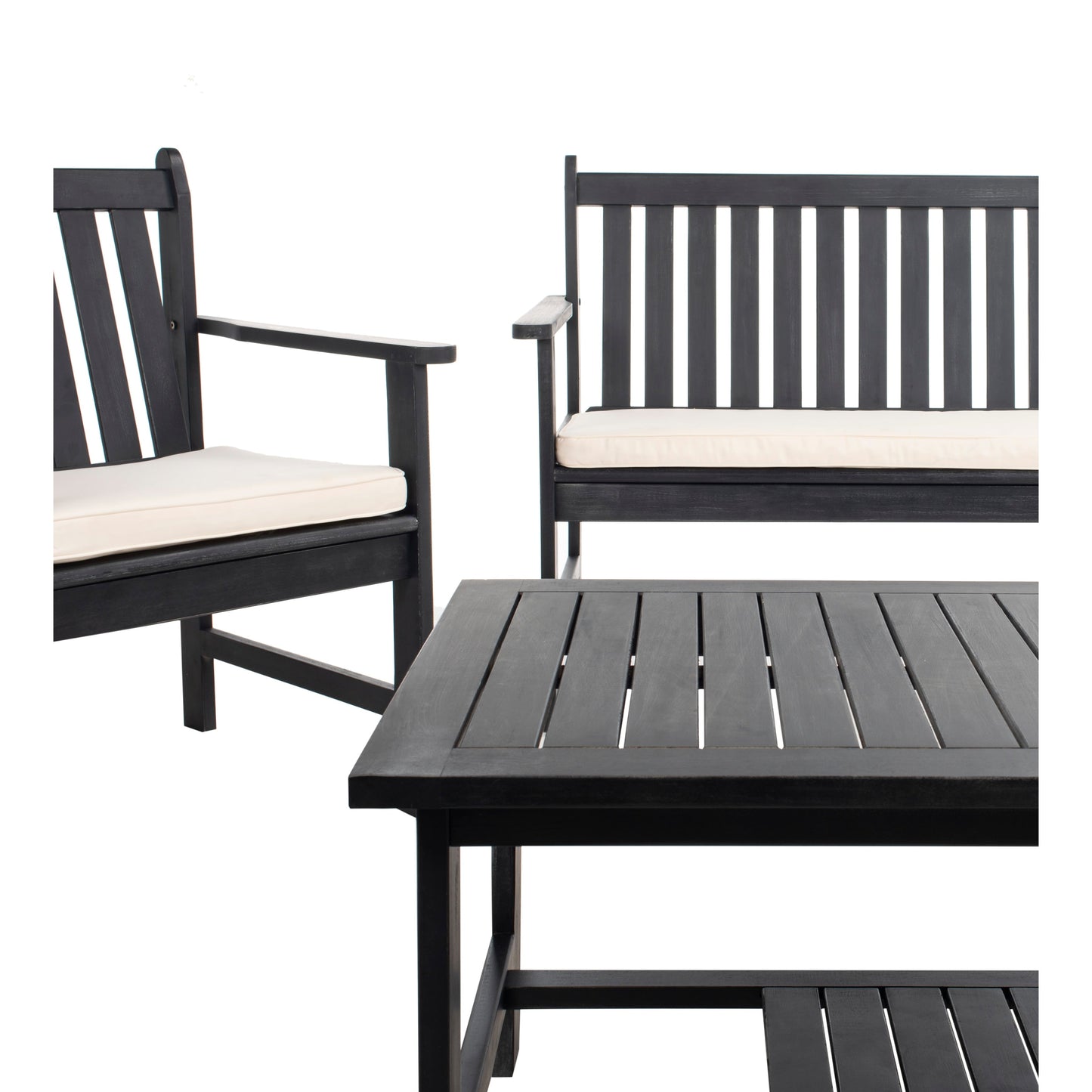 SAFAVIEH Outdoor Living Burbank Set da esterno 4 pezzi - Nero / BiancoNero - 44L x 25P x 34A