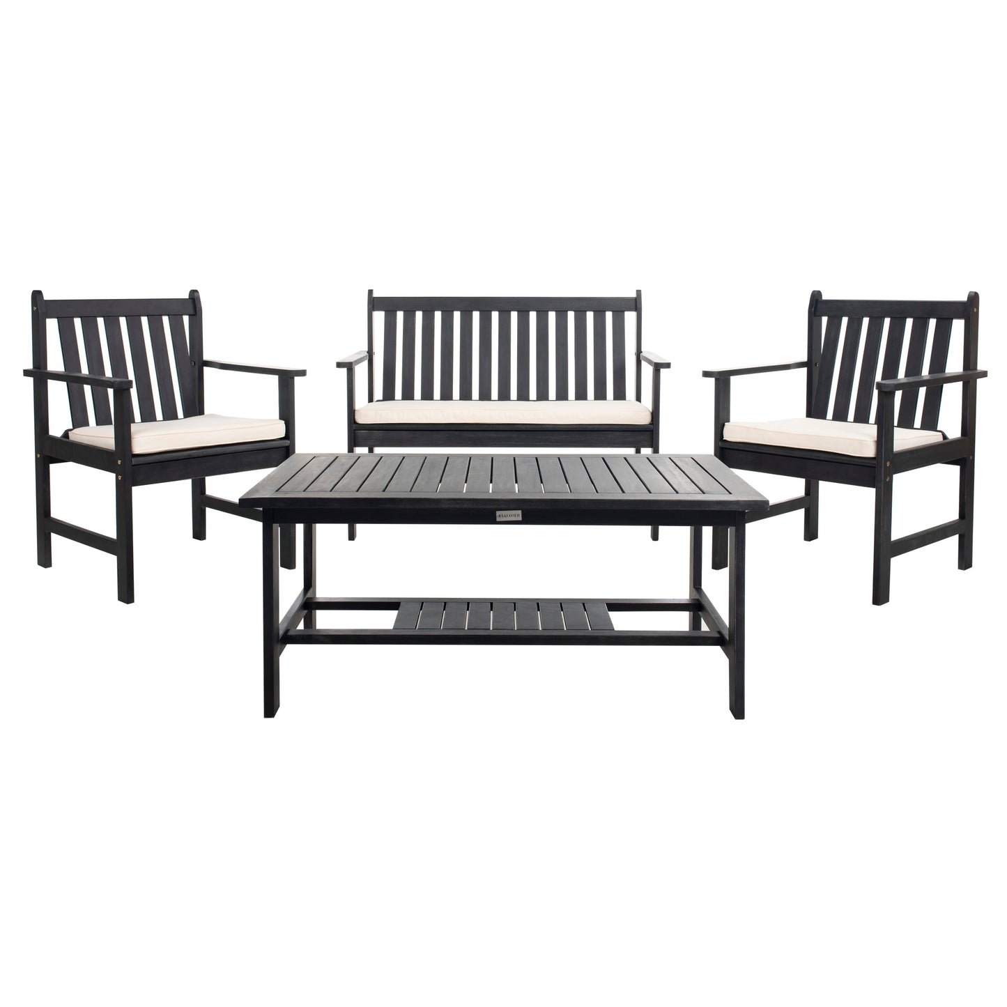SAFAVIEH Outdoor Living Burbank Set da esterno 4 pezzi - Nero / BiancoNero - 44L x 25P x 34A