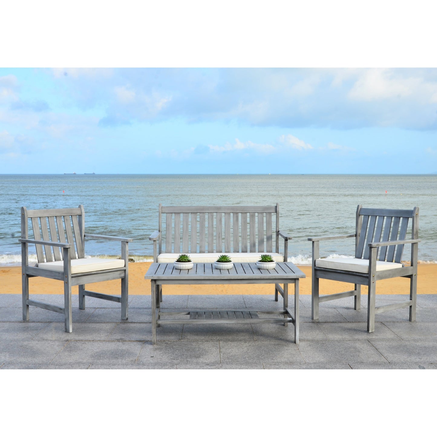 SAFAVIEH Outdoor Living Burbank Set di mobili in legno di acacia marrone da 4 pezzi - 44L x 25P x 34A