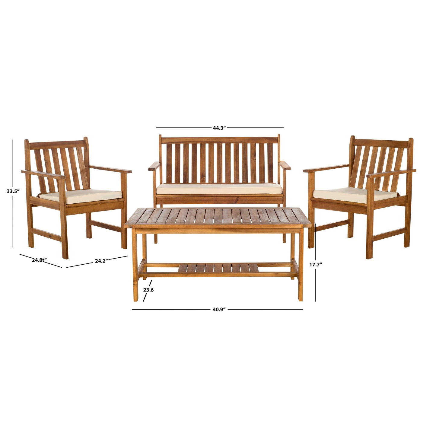 SAFAVIEH Outdoor Living Burbank Set di mobili in legno di acacia marrone da 4 pezzi - 44L x 25P x 34A