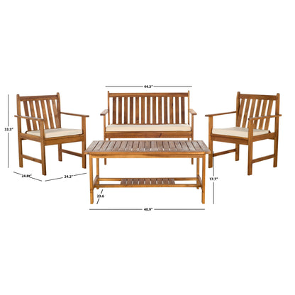 SAFAVIEH Outdoor Living Burbank Set di mobili in legno di acacia marrone da 4 pezzi - 44L x 25P x 34A