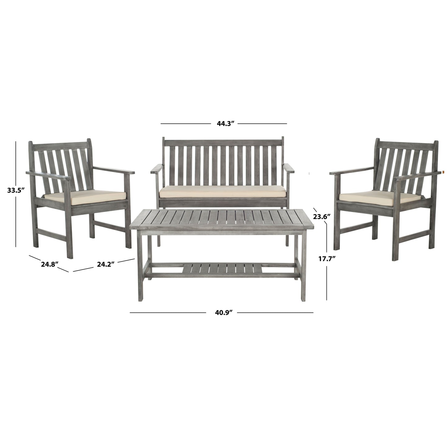 SAFAVIEH Outdoor Living Burbank Set di mobili in legno di acacia marrone da 4 pezzi - 44L x 25P x 34A