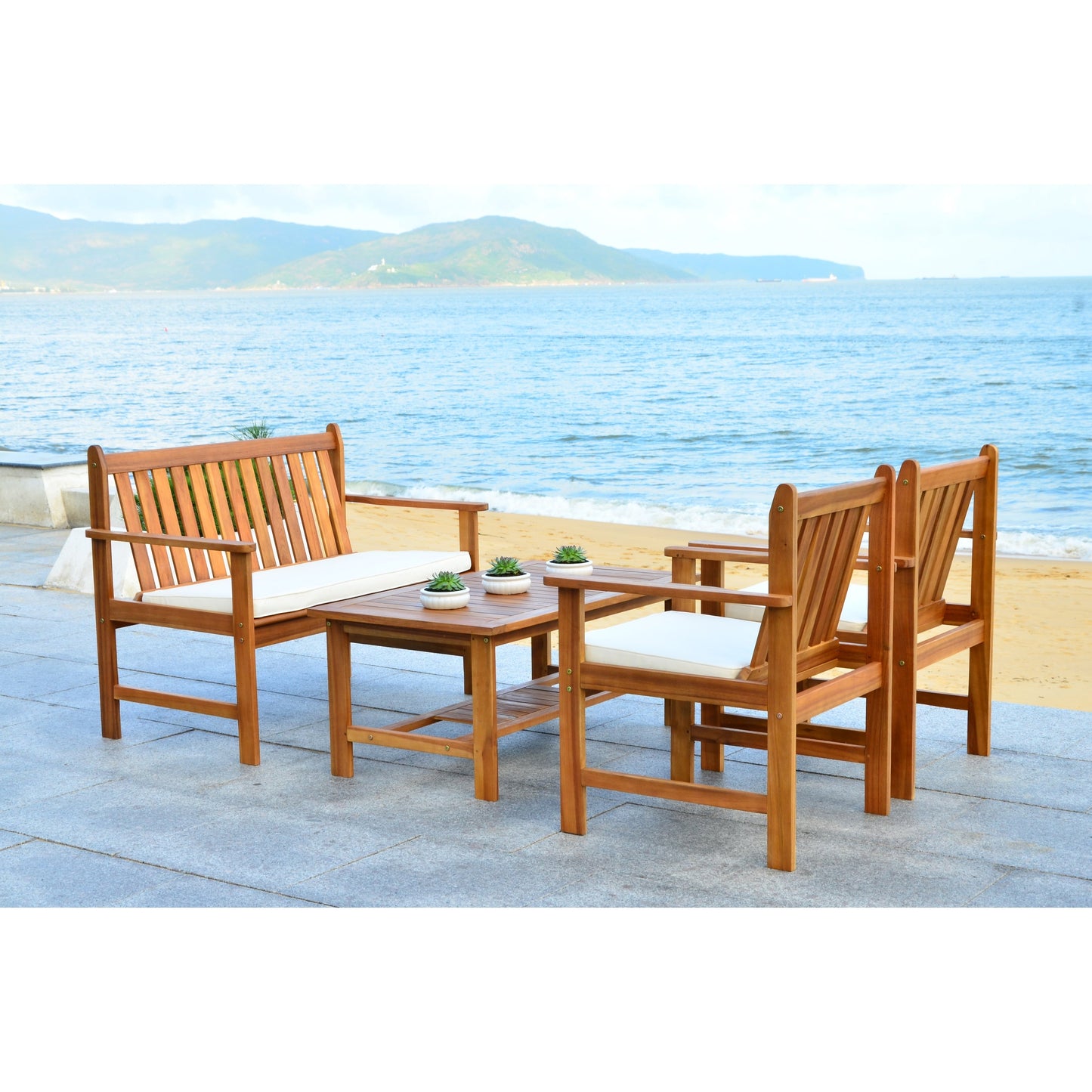 SAFAVIEH Outdoor Living Burbank Set di mobili in legno di acacia marrone da 4 pezzi - 44L x 25P x 34A