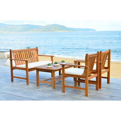 SAFAVIEH Outdoor Living Burbank Set di mobili in legno di acacia marrone da 4 pezzi - 44L x 25P x 34A