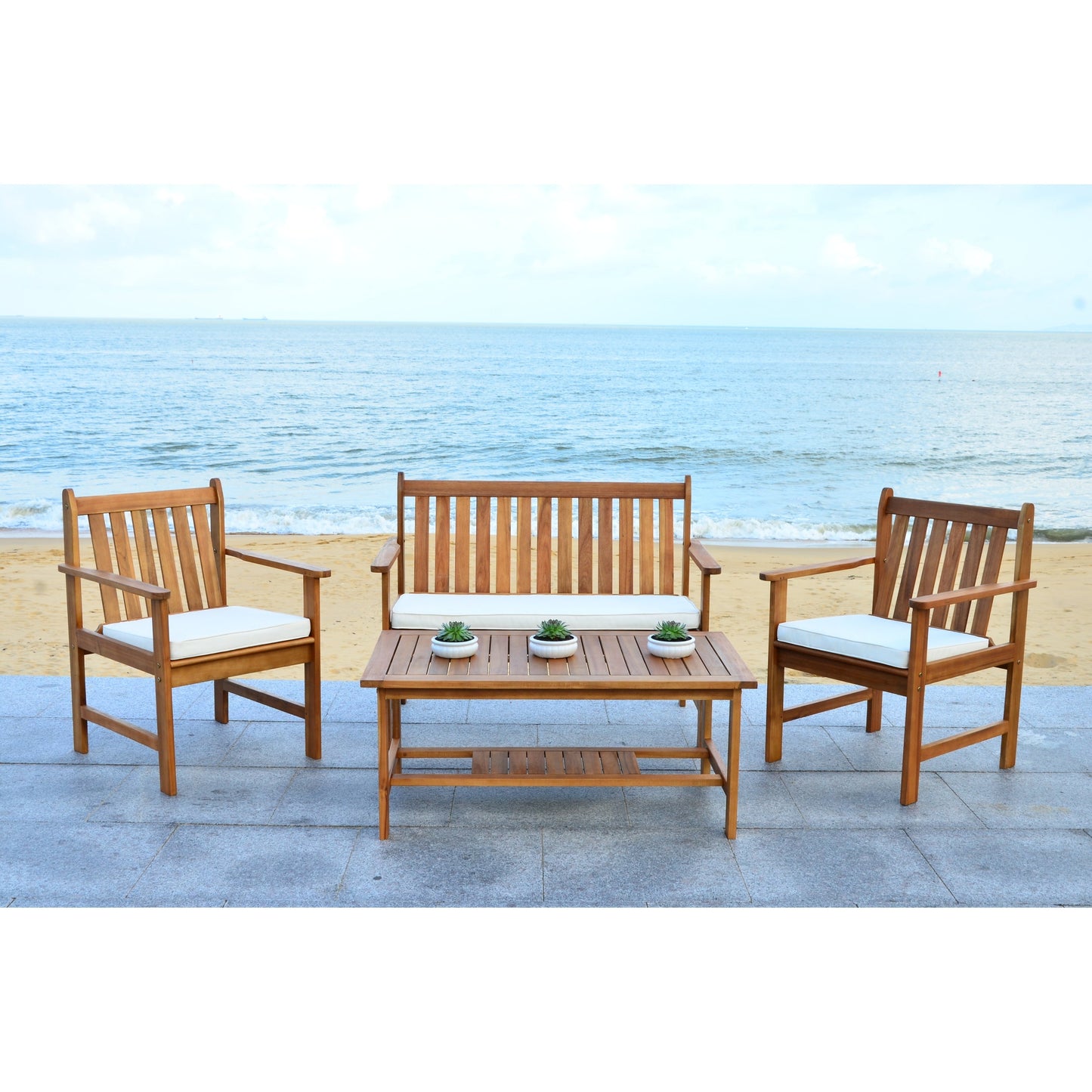 SAFAVIEH Outdoor Living Burbank Set di mobili in legno di acacia marrone da 4 pezzi - 44L x 25P x 34A