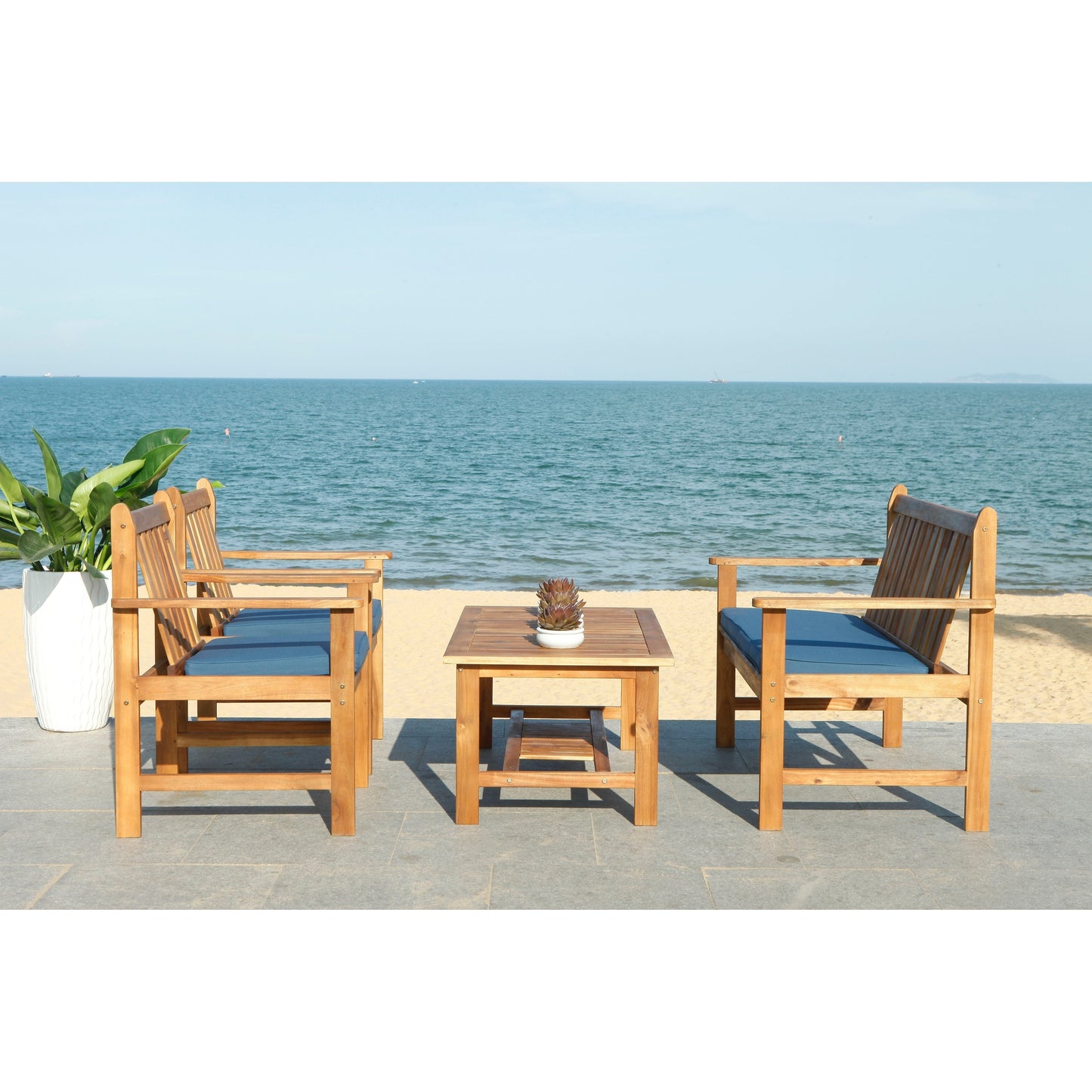 SAFAVIEH Outdoor Living Burbank Set di mobili in legno di acacia marrone da 4 pezzi - 44L x 25P x 34A