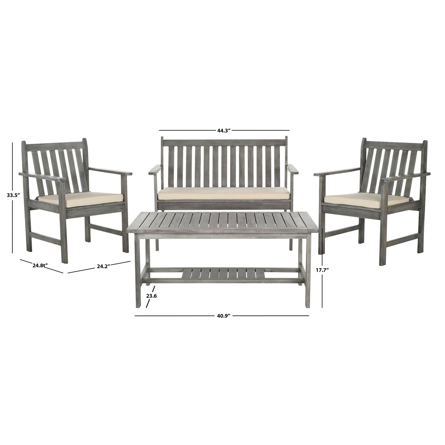 SAFAVIEH Outdoor Living Burbank Set di mobili in legno di acacia marrone da 4 pezzi - 44L x 25P x 34A