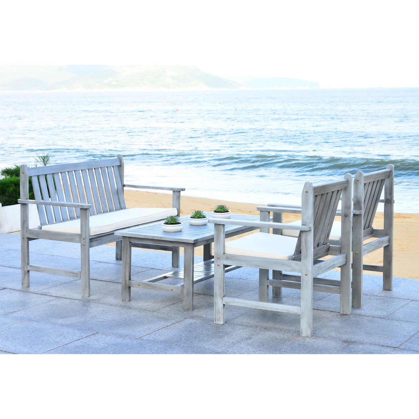 SAFAVIEH Outdoor Living Burbank Set di mobili in legno di acacia marrone da 4 pezzi - 44L x 25P x 34A
