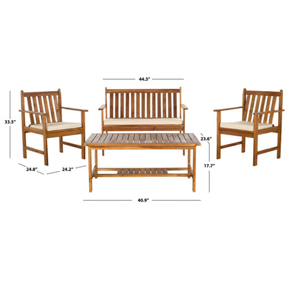 SAFAVIEH Outdoor Living Burbank Set di mobili in legno di acacia marrone da 4 pezzi - 44L x 25P x 34A