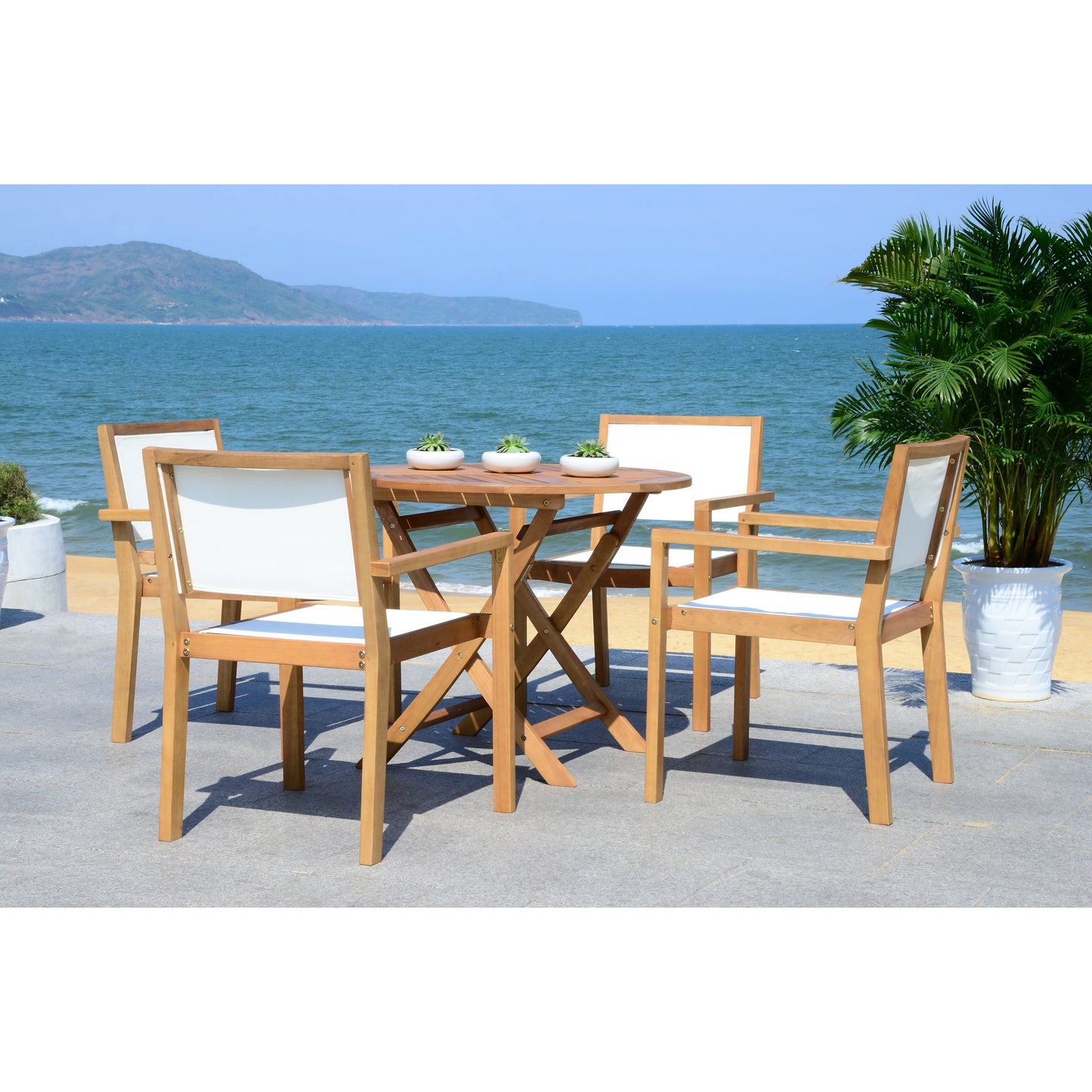 SAFAVIEH Outdoor Living Chante Tavolo rotondo da 35,4 pollici di diametro Set da pranzo da 5 pezzi - 35L x 35P x 30A