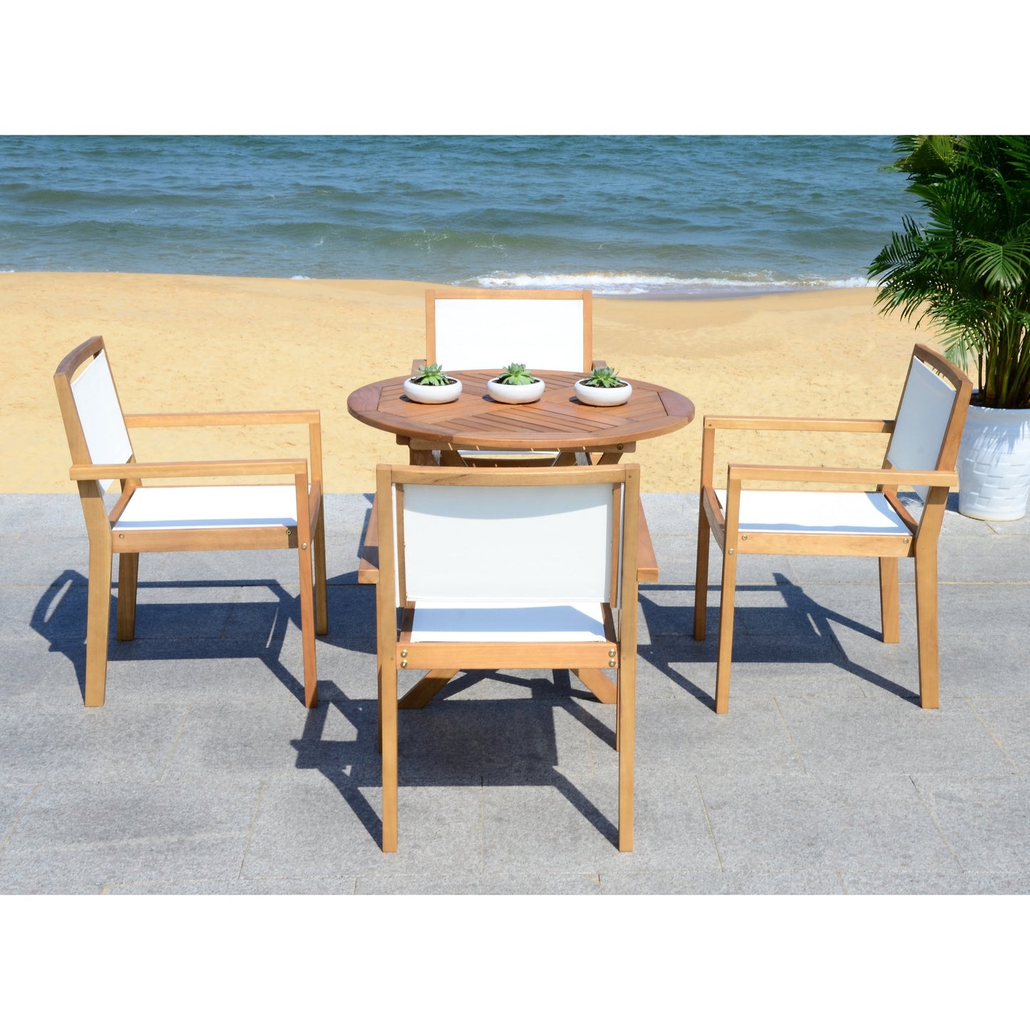 SAFAVIEH Outdoor Living Chante Tavolo rotondo da 35,4 pollici di diametro Set da pranzo da 5 pezzi - 35L x 35P x 30A