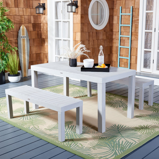 Set da pranzo SAFAVIEH Outdoor Living Dario da 3 pezzi con tavolo da 59 pollici e 2 panche senza schienale - 59L x 32P x 30A