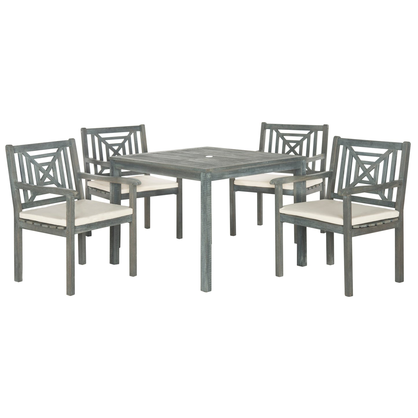 SAFAVIEH Outdoor Living Del Mar Ash Grey Acacia Wood Set da pranzo con cuscini beige da 5 pezzi - 35L x 35P x 30A