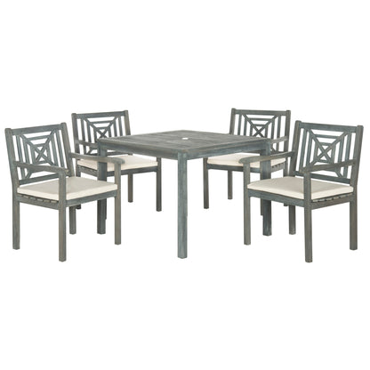 SAFAVIEH Outdoor Living Del Mar Ash Grey Acacia Wood Set da pranzo con cuscini beige da 5 pezzi - 35L x 35P x 30A