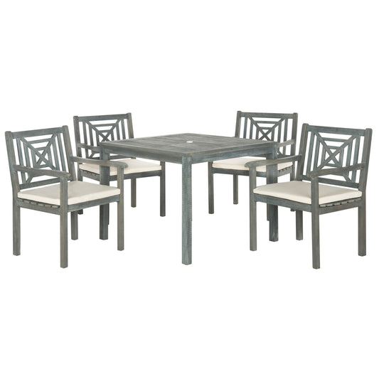 SAFAVIEH Outdoor Living Del Mar Ash Grey Acacia Wood Set da pranzo con cuscini beige da 5 pezzi - 35L x 35P x 30A