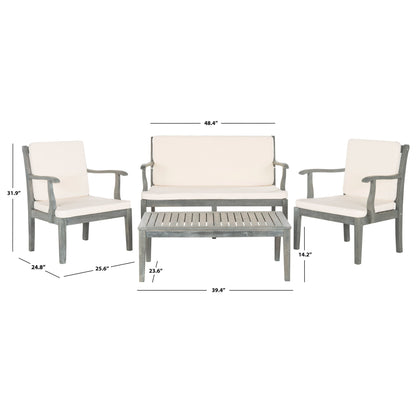 SAFAVIEH Outdoor Living Del Mar Set da patio con cuscini beige in legno di acacia marrone, 4 pezzi - 48L x 25P x 32A