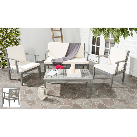 SAFAVIEH Outdoor Living Del Mar Set da patio con cuscini beige in legno di acacia marrone, 4 pezzi - 48L x 25P x 32A