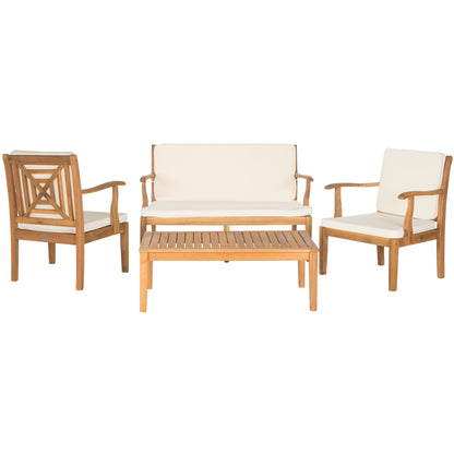 SAFAVIEH Outdoor Living Del Mar Set da patio con cuscini beige in legno di acacia marrone, 4 pezzi - 48L x 25P x 32A