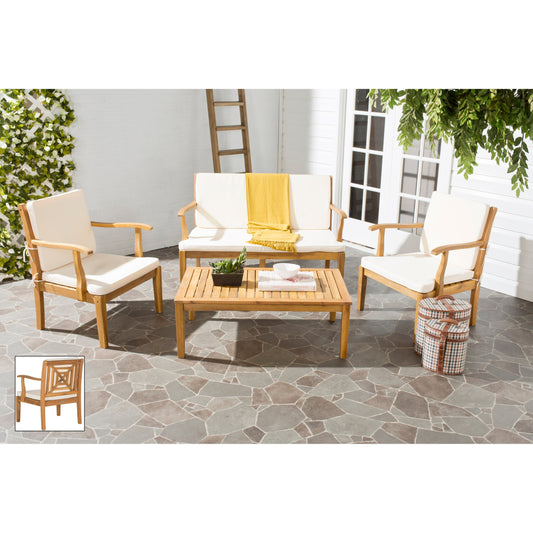 SAFAVIEH Outdoor Living Del Mar Set da patio con cuscini beige in legno di acacia marrone, 4 pezzi - 48L x 25P x 32A