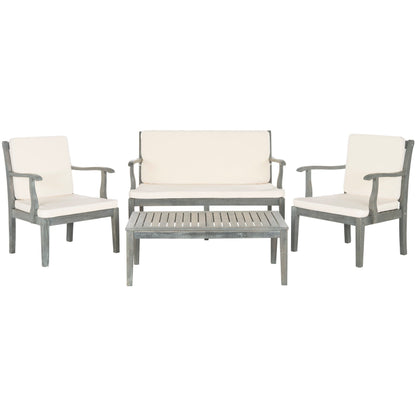SAFAVIEH Outdoor Living Del Mar Set da patio con cuscini beige in legno di acacia marrone, 4 pezzi - 48L x 25P x 32A