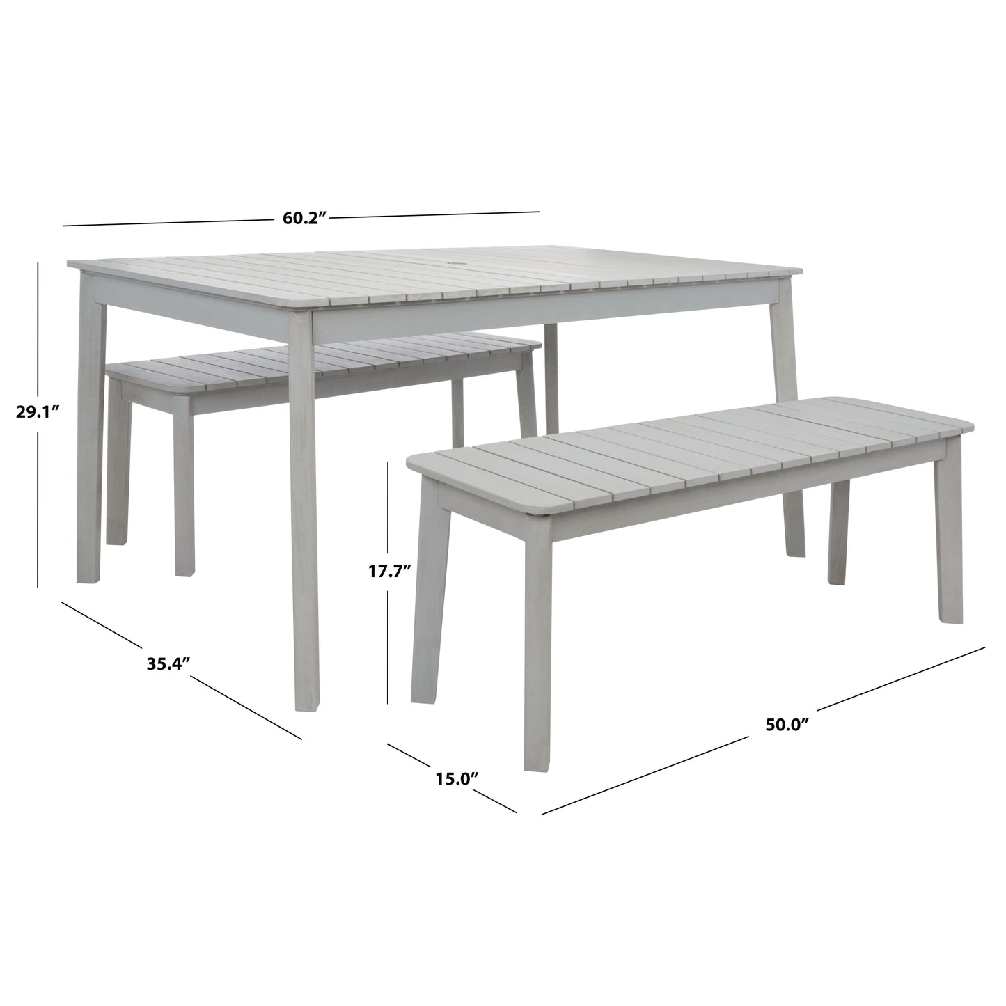SAFAVIEH Outdoor Living Europa Set da pranzo con tavolo e 2 panche - 35L x 60P x 29A