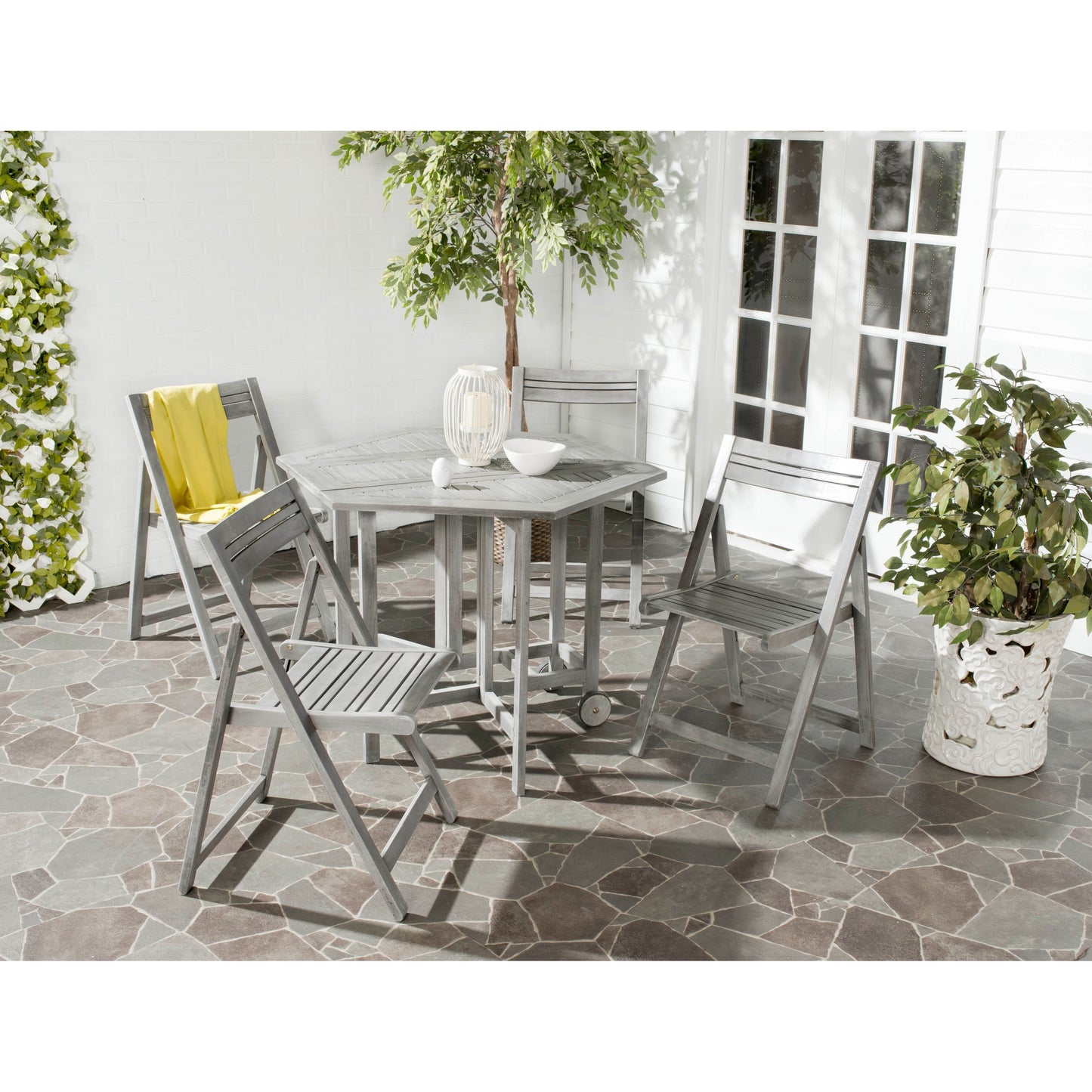 SAFAVIEH Outdoor Living Kerman Grey Wash Acacia Wood Set da pranzo 5 pezzi - 41W x 41D x 30H