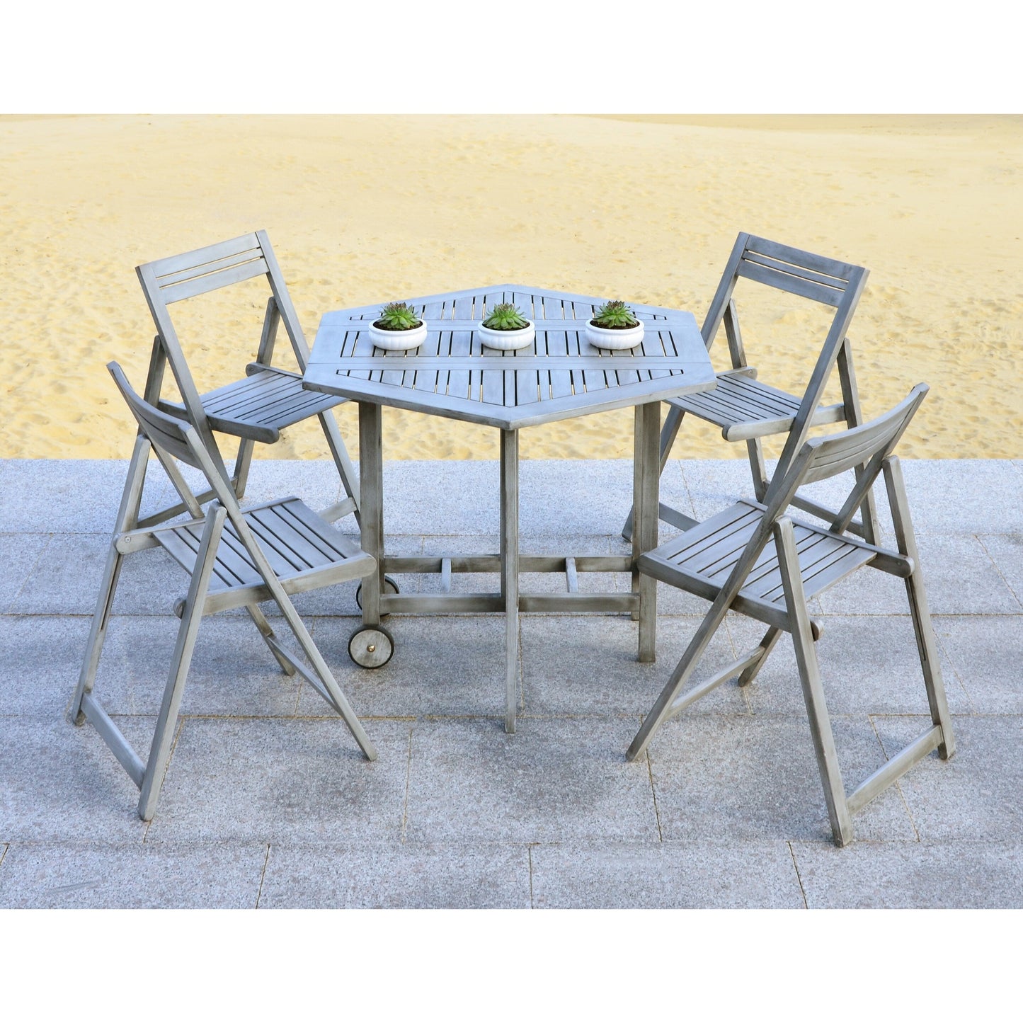 SAFAVIEH Outdoor Living Kerman Grey Wash Acacia Wood Set da pranzo 5 pezzi - 41W x 41D x 30H