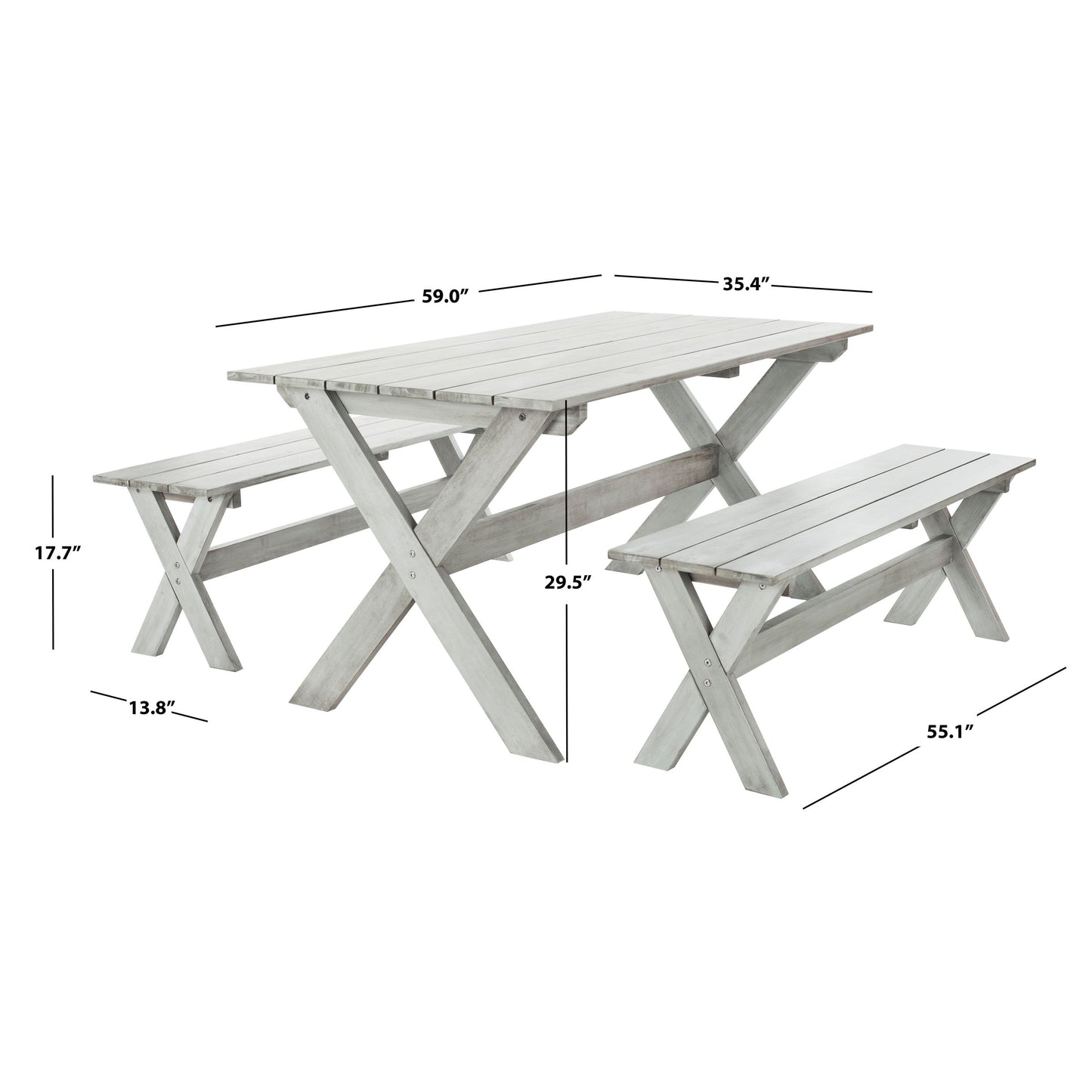 Set da pranzo con tavolo e panca SAFAVIEH Outdoor Living Marina Grey, 3 pezzi - 35L x 59P x 30A