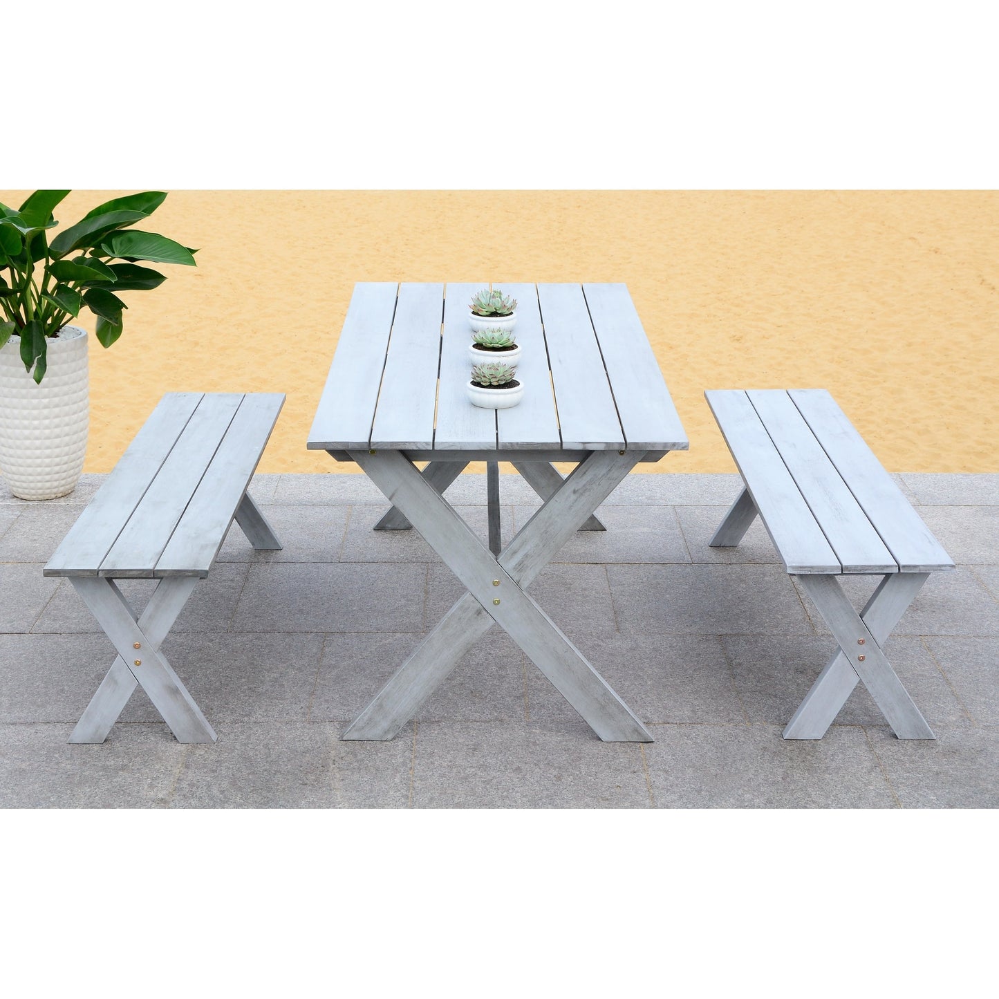 Set da pranzo con tavolo e panca SAFAVIEH Outdoor Living Marina Grey, 3 pezzi - 35L x 59P x 30A