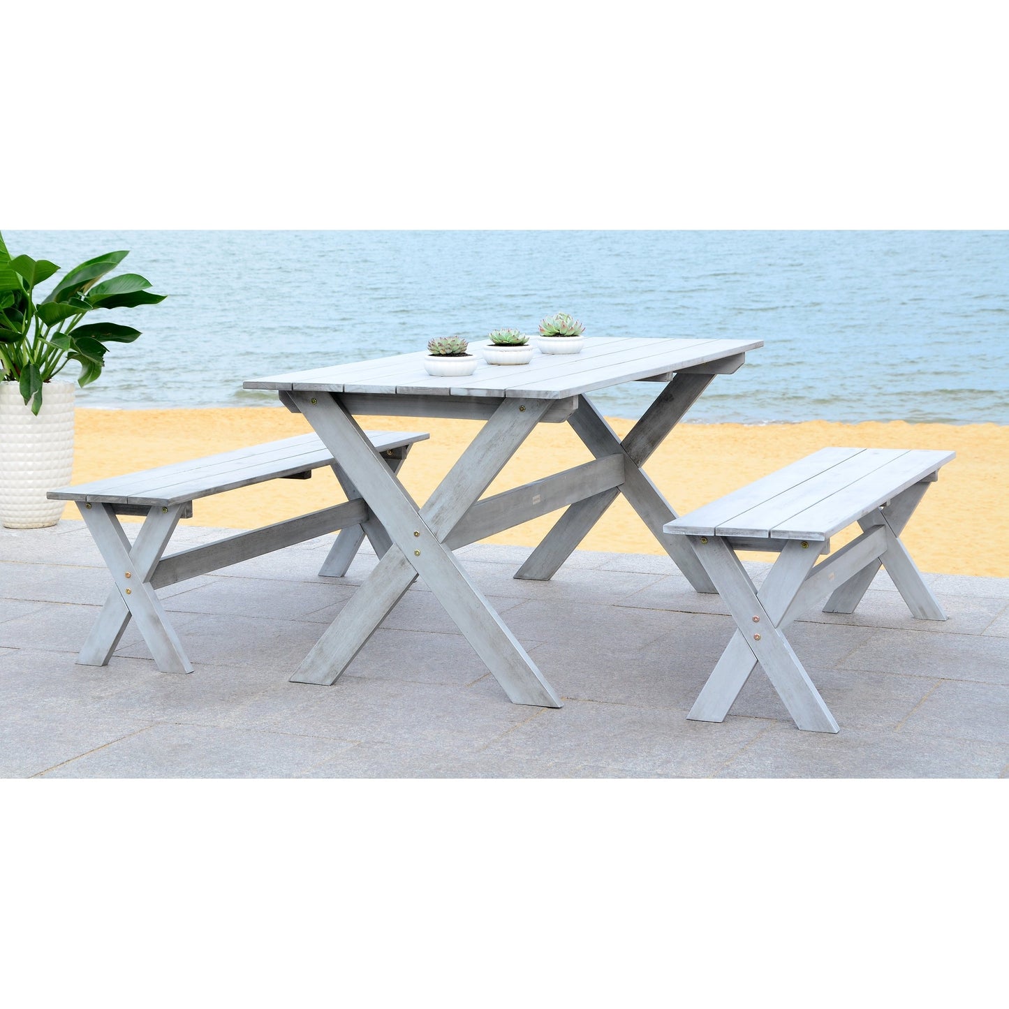 Set da pranzo con tavolo e panca SAFAVIEH Outdoor Living Marina Grey, 3 pezzi - 35L x 59P x 30A