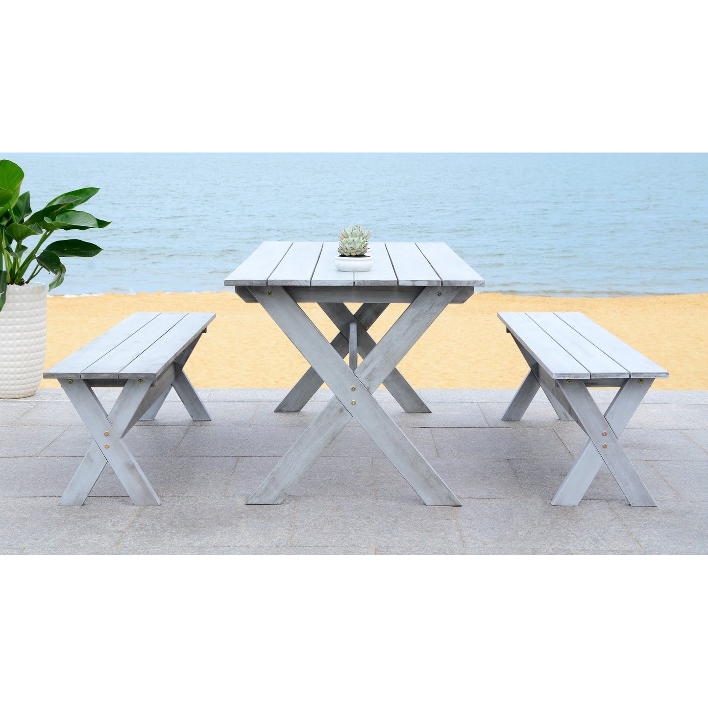 Set da pranzo con tavolo e panca SAFAVIEH Outdoor Living Marina Grey, 3 pezzi - 35L x 59P x 30A