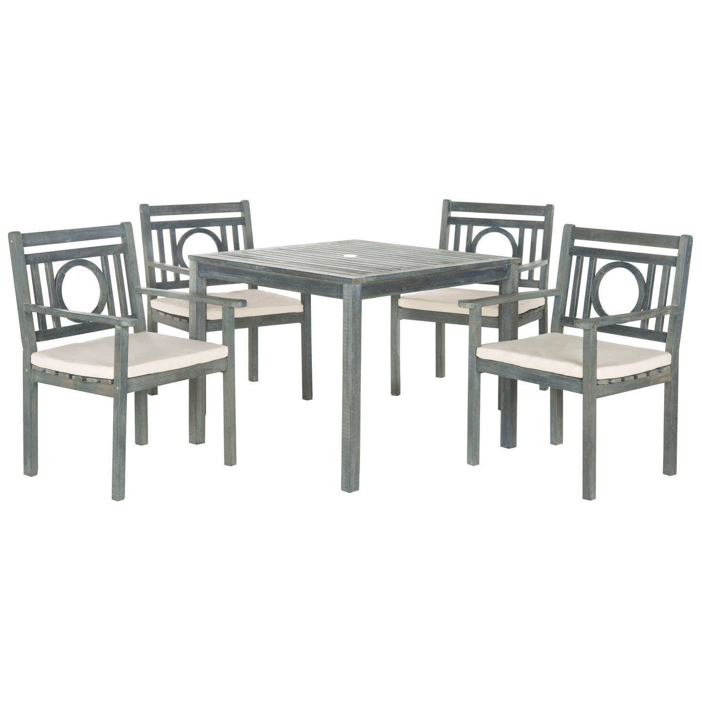 SAFAVIEH Outdoor Living Montclair Ash Grey Acacia Wood Set da pranzo con cuscini beige da 5 pezzi - 35L x 35P x 30A