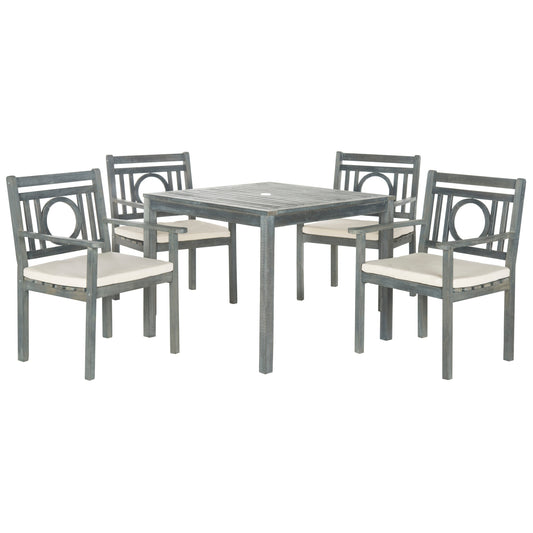 SAFAVIEH Outdoor Living Montclair Ash Grey Acacia Wood Set da pranzo con cuscini beige da 5 pezzi - 35L x 35P x 30A