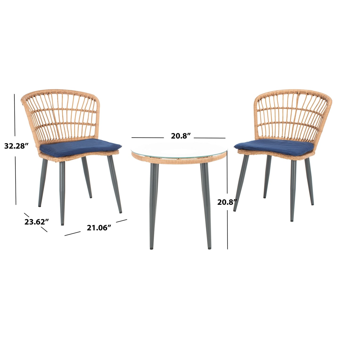 SAFAVIEH Outdoor Living Prenza Rattan Set da 3 pezzi per patio - Naturale/Blu navy - 21L x 24P x 32A