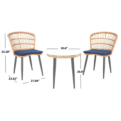 SAFAVIEH Outdoor Living Prenza Rattan Set da 3 pezzi per patio - Naturale/Blu navy - 21L x 24P x 32A