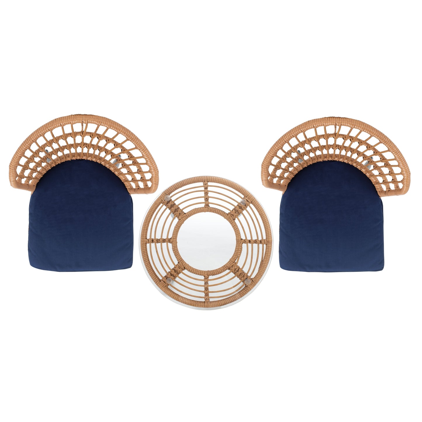 SAFAVIEH Outdoor Living Prenza Rattan Set da 3 pezzi per patio - Naturale/Blu navy - 21L x 24P x 32A