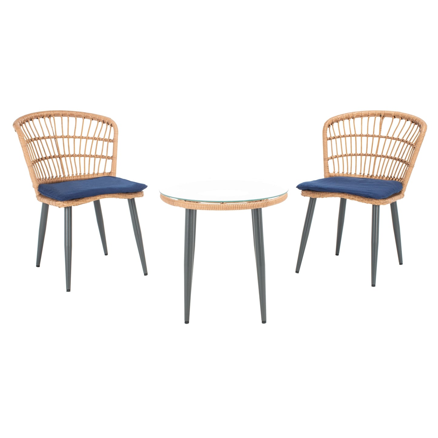 SAFAVIEH Outdoor Living Prenza Rattan Set da 3 pezzi per patio - Naturale/Blu navy - 21L x 24P x 32A