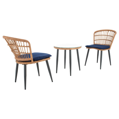 SAFAVIEH Outdoor Living Prenza Rattan Set da 3 pezzi per patio - Naturale/Blu navy - 21L x 24P x 32A