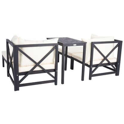 SAFAVIEH Outdoor Living Ronson Set di 5 pezzi componibili - Grigio ardesia scuro/beige - 27L x 27P x 27A