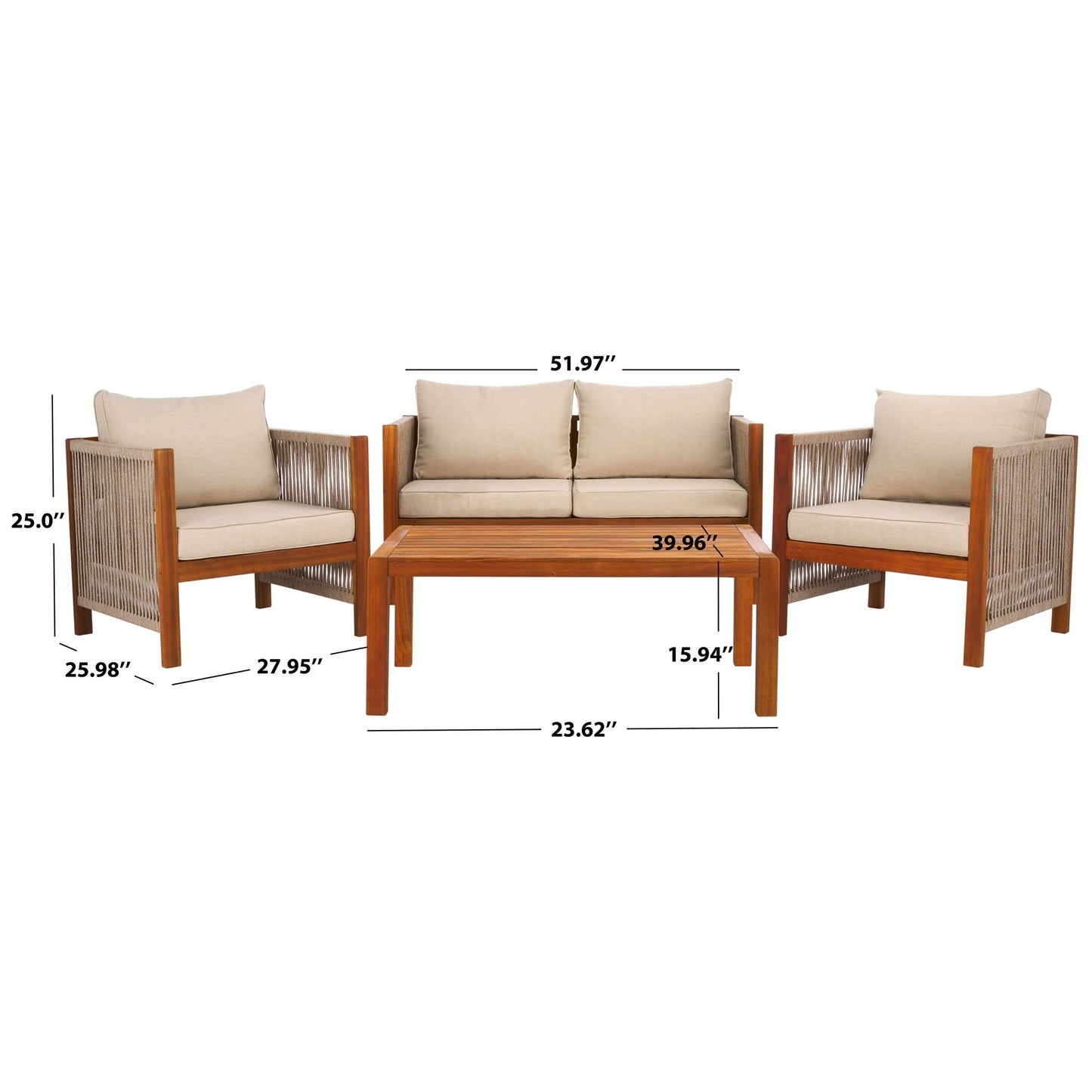 SAFAVIEH Set da soggiorno Roya da 4 pezzi per mobili da esterno - 52L x 26P x 25A