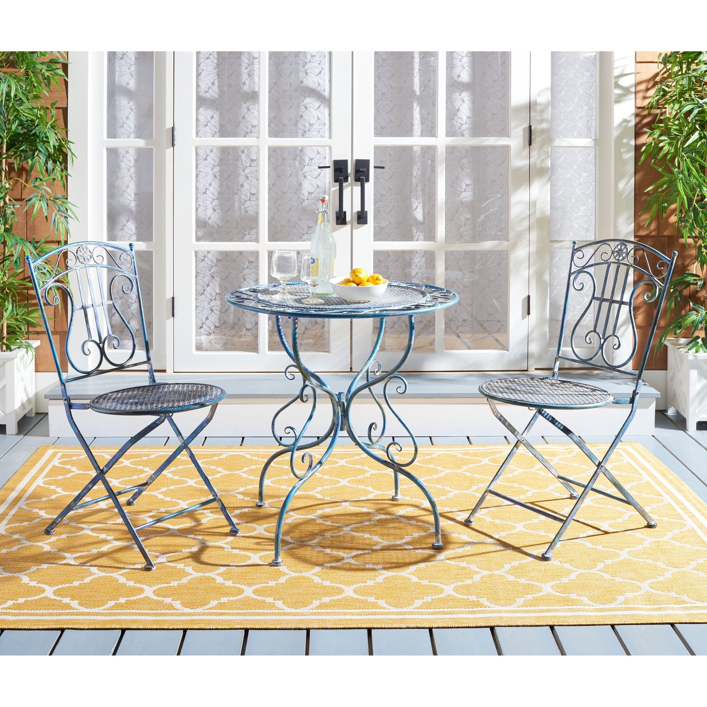 SAFAVIEH Outdoor Living Semly Victorian Iron Set da bistrot da patio, 3 pezzi - 17L x 21P x 36A