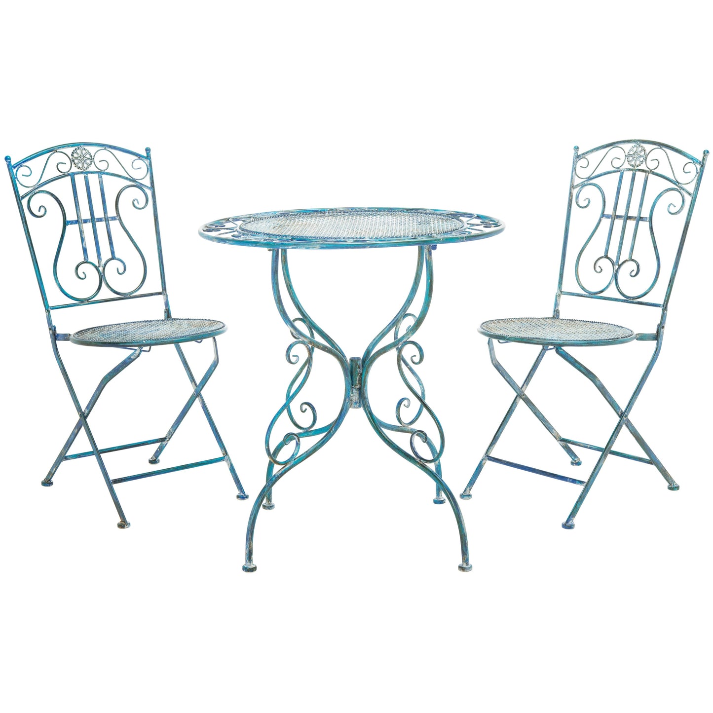 SAFAVIEH Outdoor Living Semly Victorian Iron Set da bistrot da patio, 3 pezzi - 17L x 21P x 36A