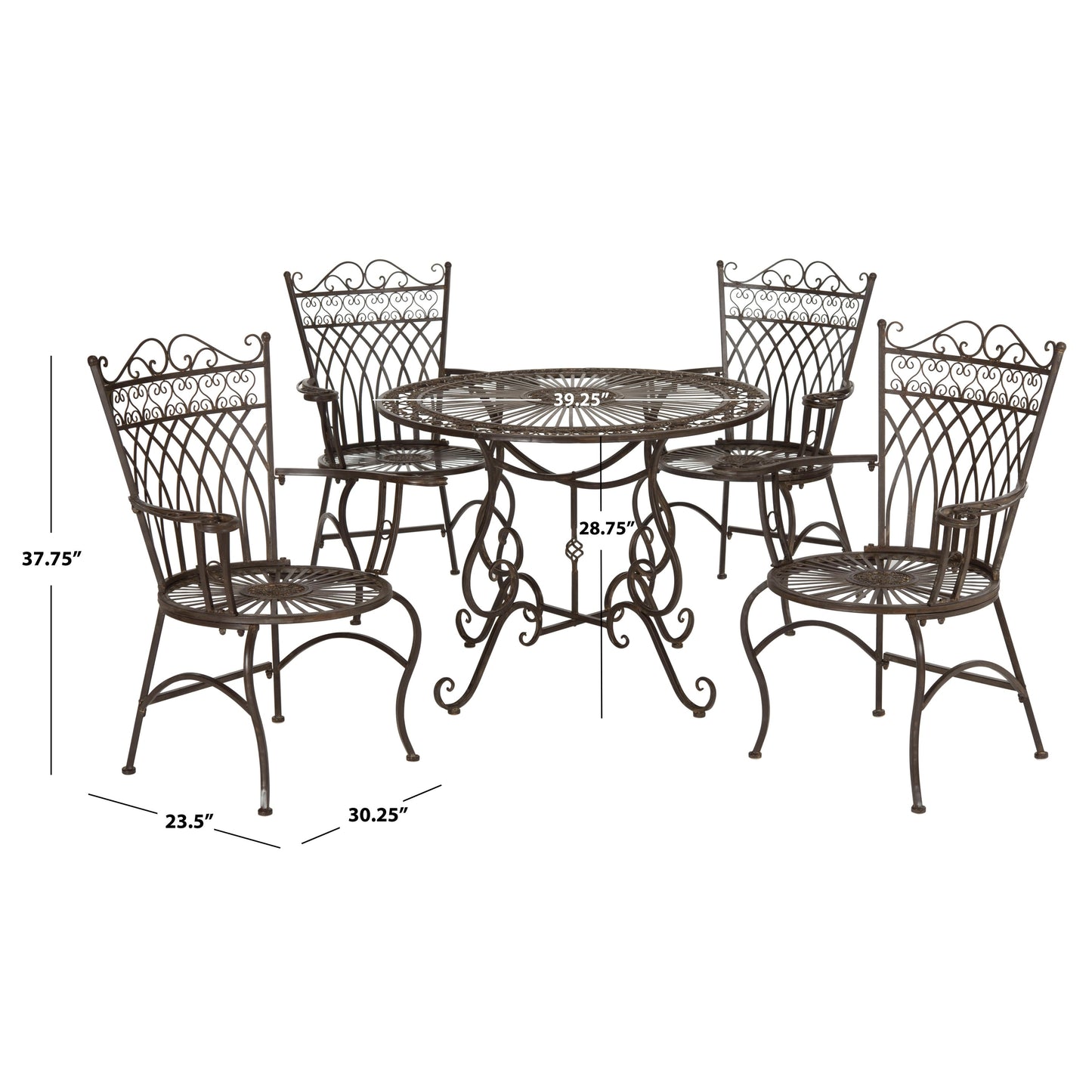 Set da pranzo SAFAVIEH Outdoor Living Thessaly Victorian Scroll Iron da 5 pezzi - 39L x 39P x 29A