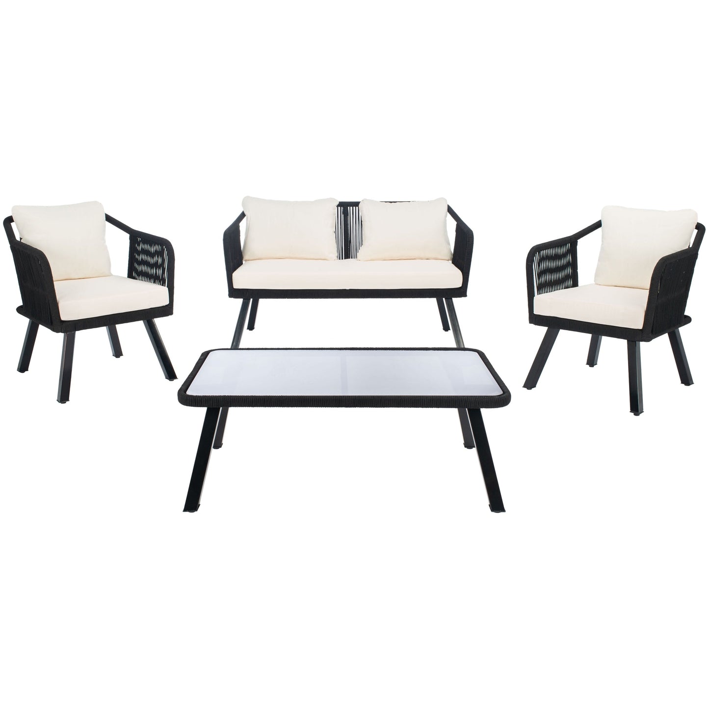 SAFAVIEH Outdoor Living Torsla Set da patio in corda da 4 pezzi - 52L x 26P x 30A