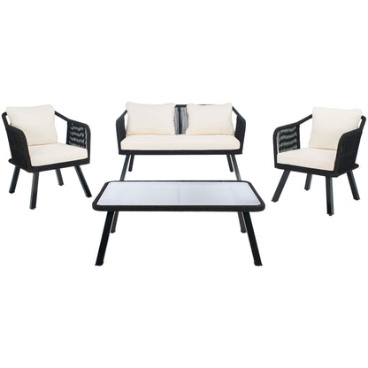 SAFAVIEH Outdoor Living Torsla Set da patio in corda da 4 pezzi - 52L x 26P x 30A