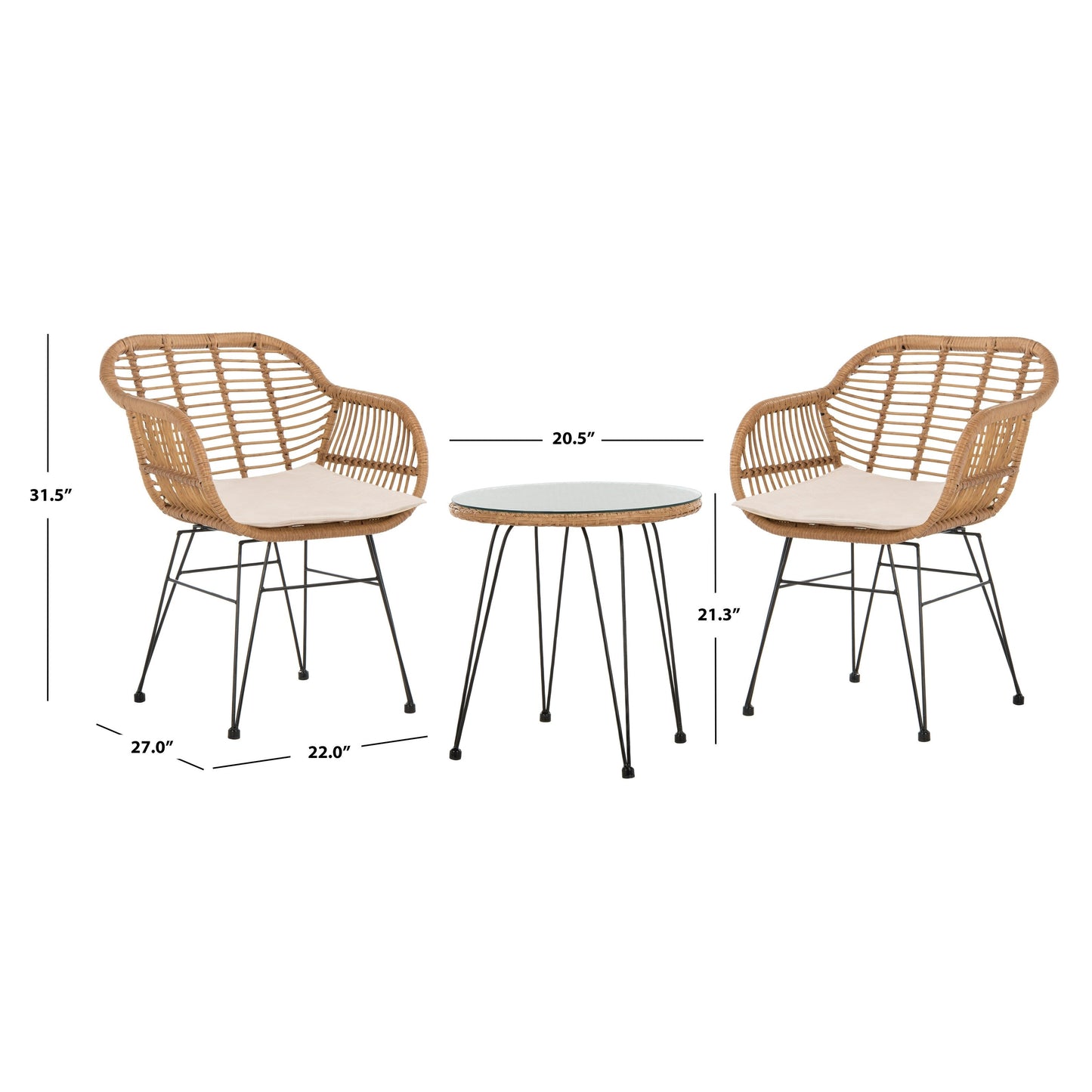 Set da salotto da esterno SAFAVIEH Montserrat, 3 pezzi - 22Lx27Px32A