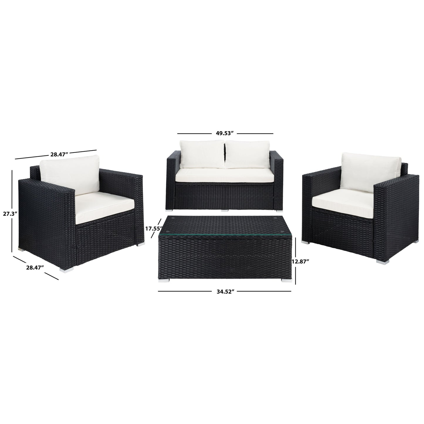 Set da patio in vimini SAFAVIEH per esterni Natalee, 4 pezzi - 50L x 27P x 28A