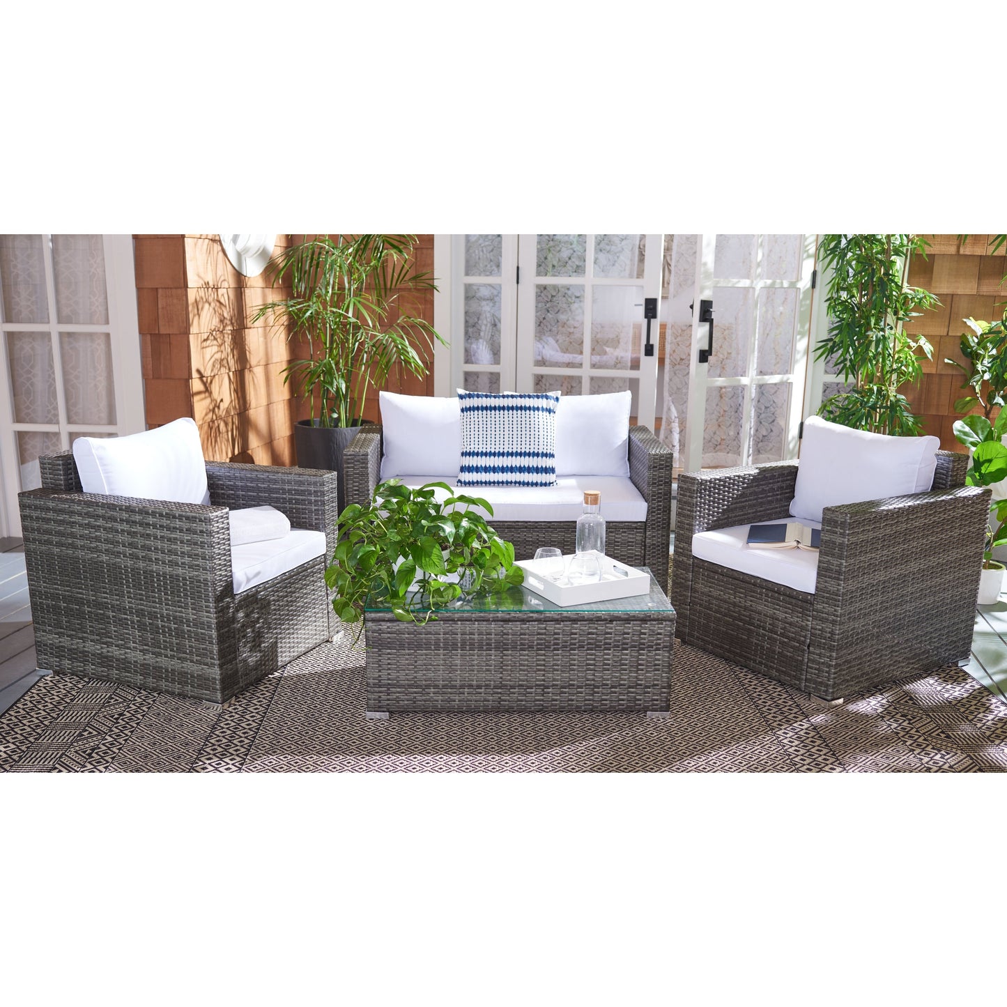 Set da patio in vimini SAFAVIEH per esterni Natalee, 4 pezzi - 50L x 27P x 28A