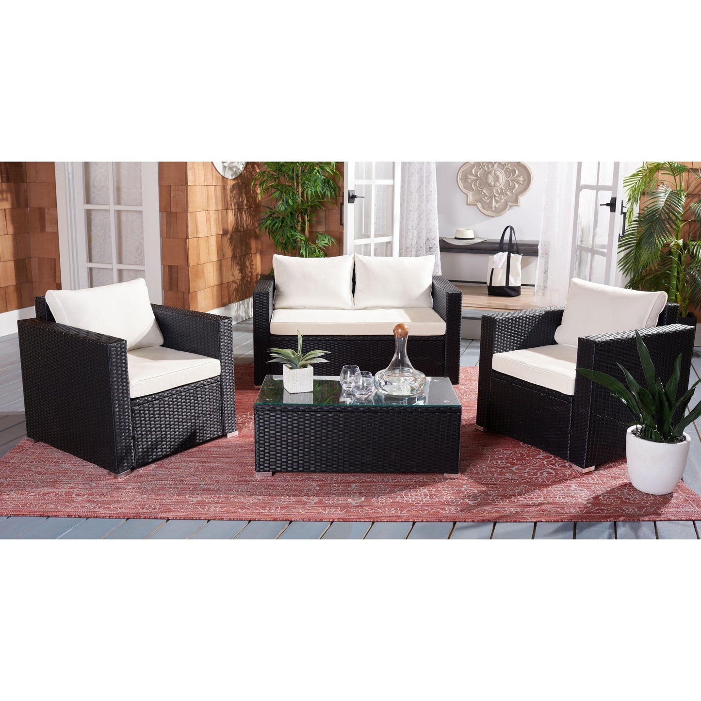 Set da patio in vimini SAFAVIEH per esterni Natalee, 4 pezzi - 50L x 27P x 28A