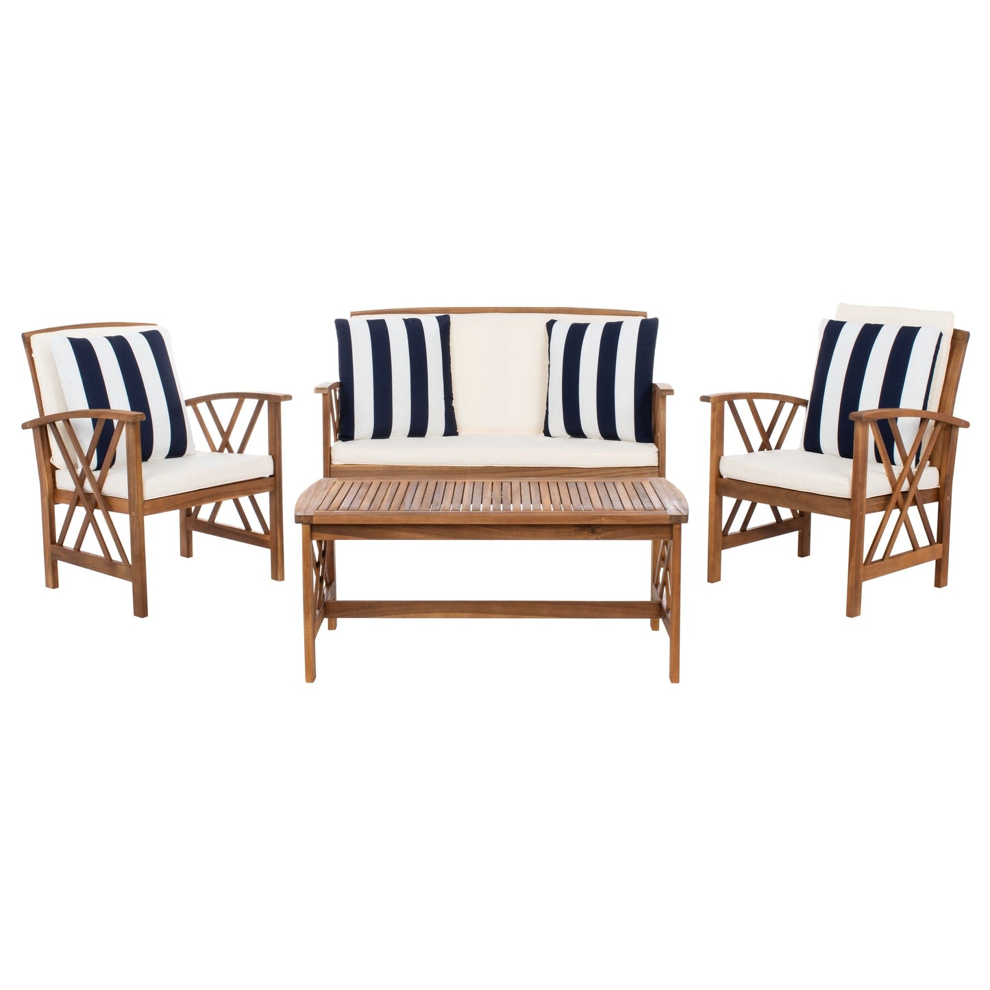 SAFAVIEH Outdoor Nayely Set da conversazione da patio in legno massello di acacia, 4 pezzi - 47L x 33P x 26A